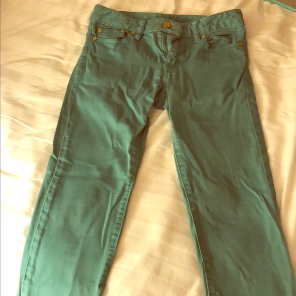 Light green wash Tory Burch cropped skinnies